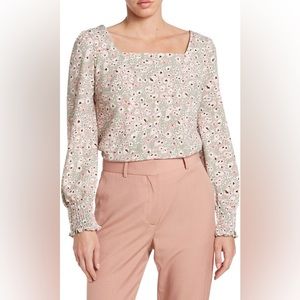 MELLODAY Floral Print Square Neck Top Long Sleeve Blouse Women's Size XL